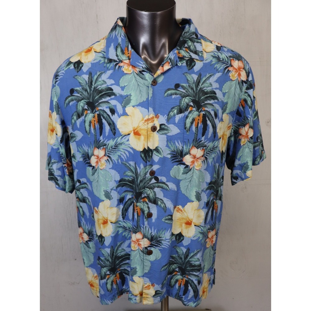 Mens Tommy Bahama Button Up Hawaiian Shirt Silk Floral Solid Size L Multicolor